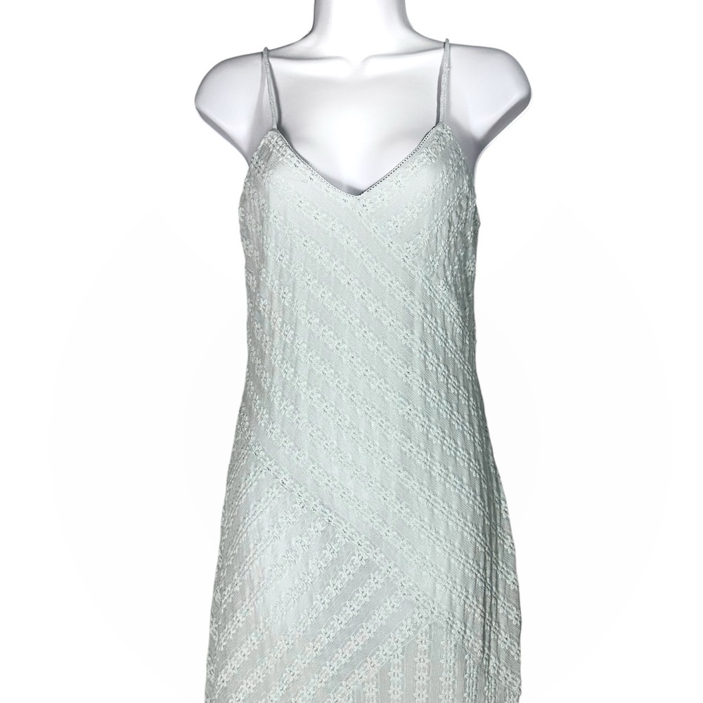 Kirious Y2K Slip Dress Sz M Stretch Embroidered Lace Mint Green Midi Strappy - Picture 5 of 11